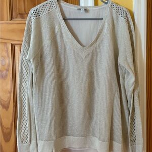 Lucky Brand Light Tan V-Neck Sweater with Lace Accents